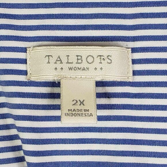 Talbots Shirt Women's Button Down Long Sleeve Blue Size 2X Butterfly Striped - Picture 7 of 9